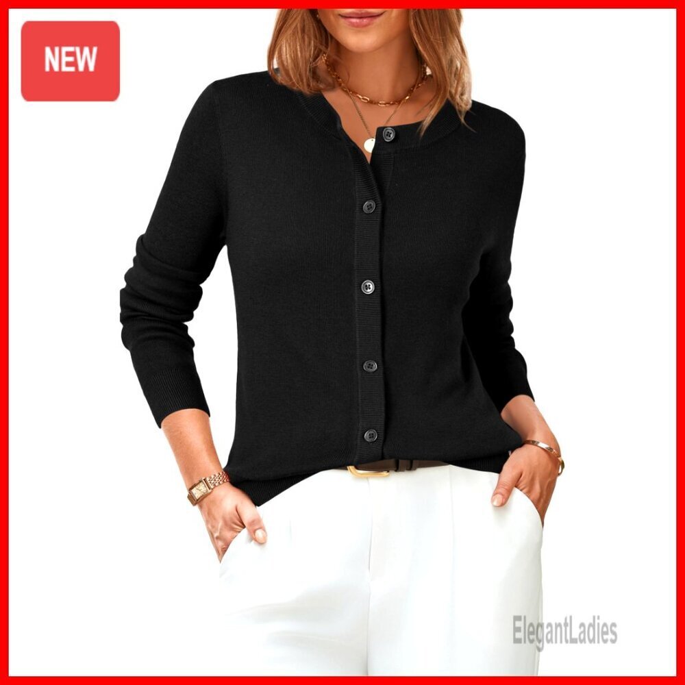 Lightweight Wool Blend Cardigan Sweater Business Casual Long Sleeve